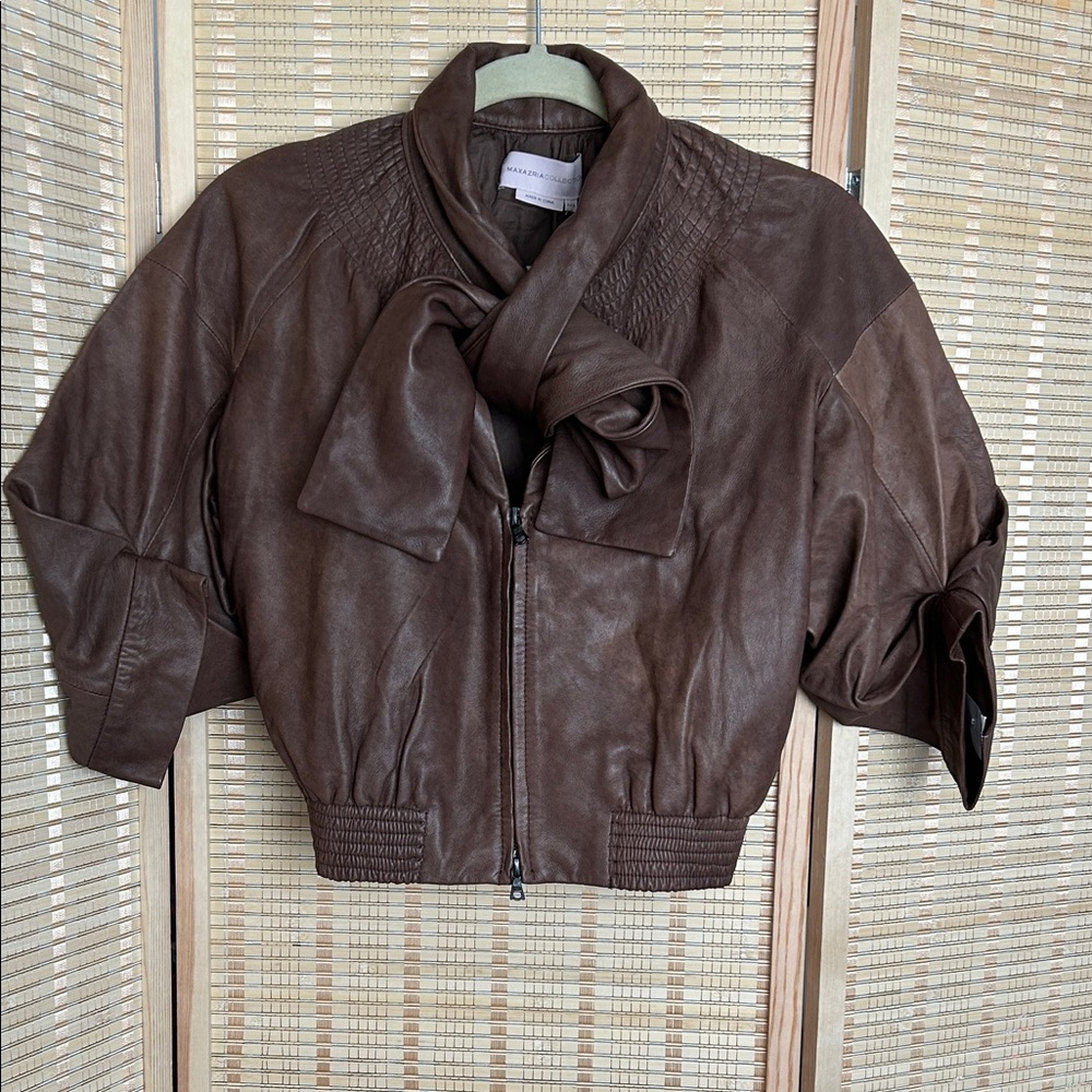 BCBGMaxAzria Dark Brown Cropped Leather Jacket